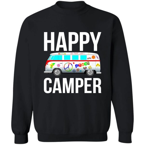 happy camper camping van peace sign hippies 1970s campers sweatshirt