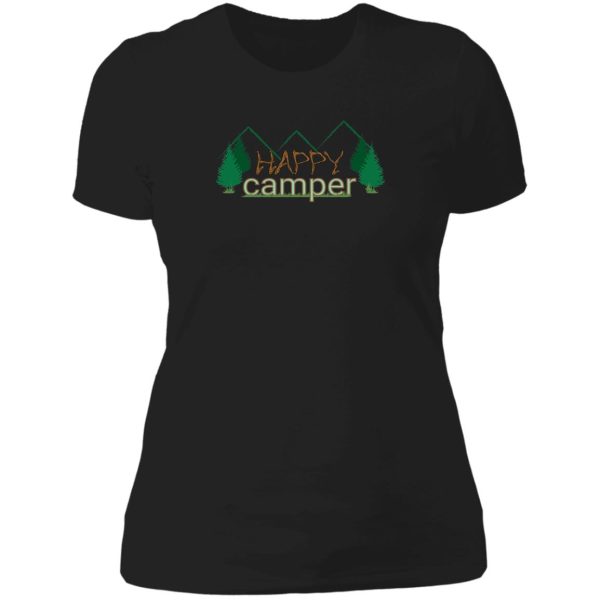 happy camper design great for t-shirts bags and towels. enjoy camping! lady t-shirt