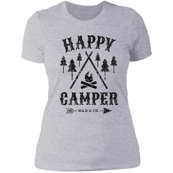 happy camper distressed black lady t-shirt