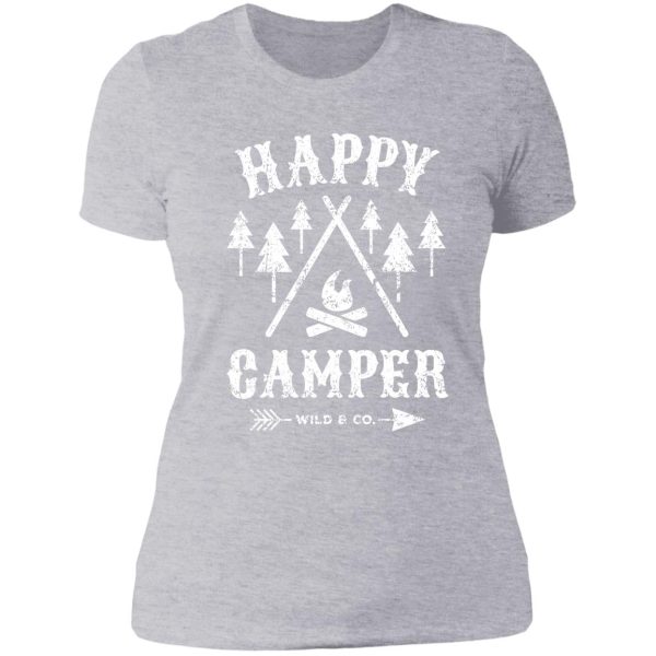 happy camper distressed white lady t-shirt