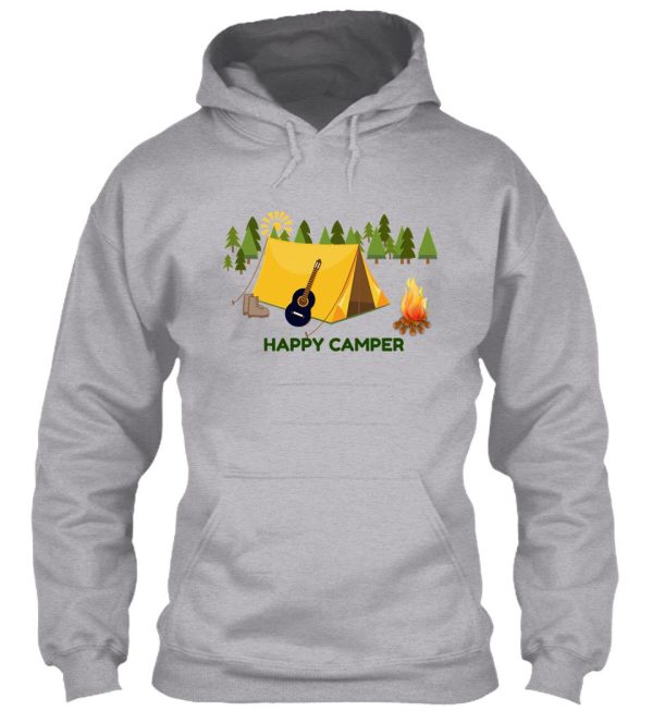 happy camper in tents with guitar hoodie