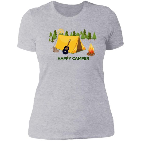 happy camper in tents with guitar lady t-shirt