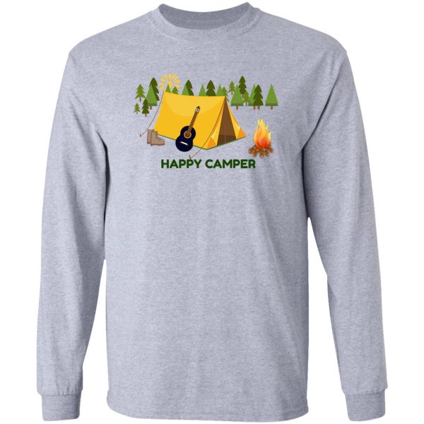 happy camper in tents with guitar long sleeve