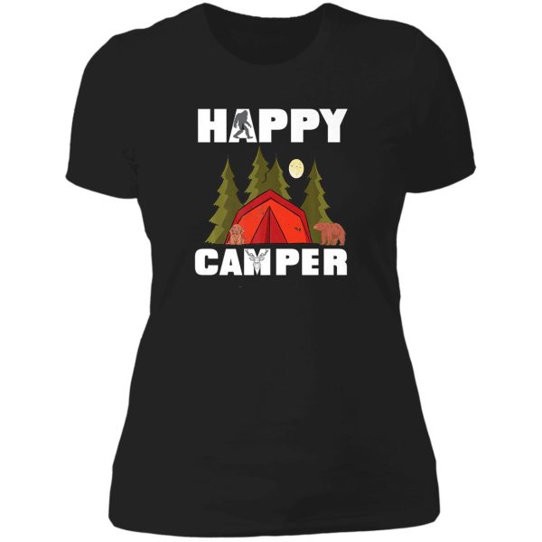 happy camper outdoor life camp camping forest nature moon lady t-shirt