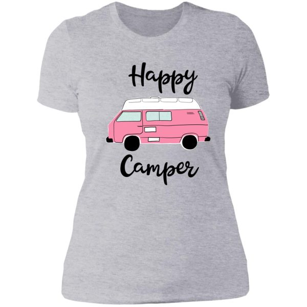 happy camper - pink camper van lady t-shirt