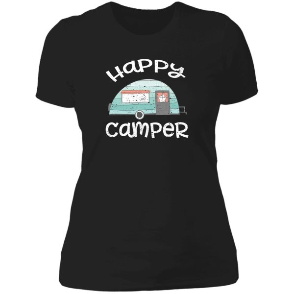 happy camper retro trailer rv caravan camping lady t-shirt