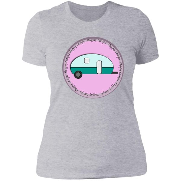 happy camper trailer purple lady t-shirt