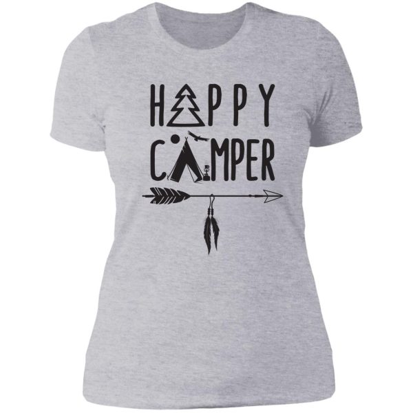happy camper w tent tree bow arrow & feathers lady t-shirt