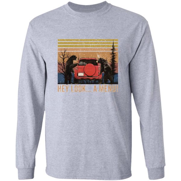 hey look a menu funny camping bear vintage long sleeve