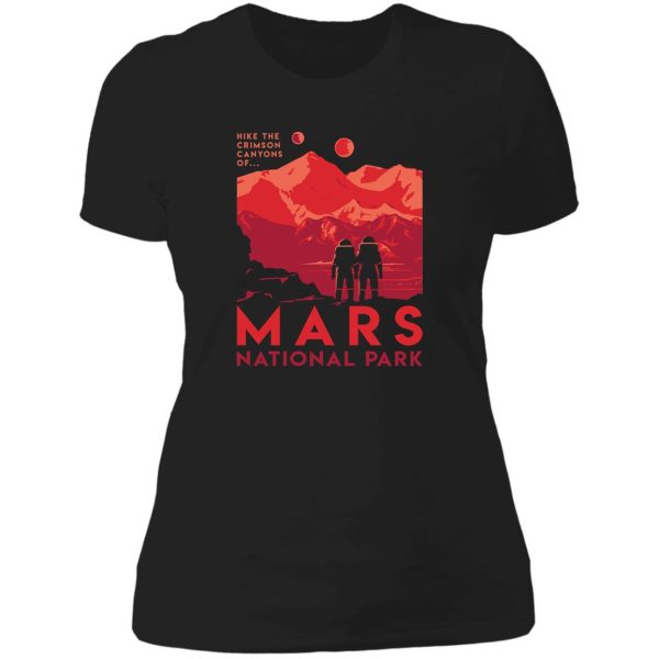 hike the crimson canyons of mars national park lady t-shirt