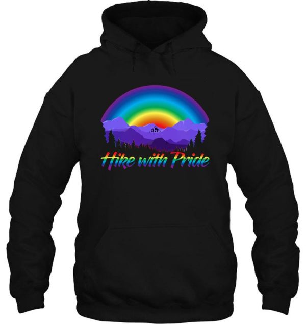 hike with pride lgbtq+ rainbow sunset design hoodie