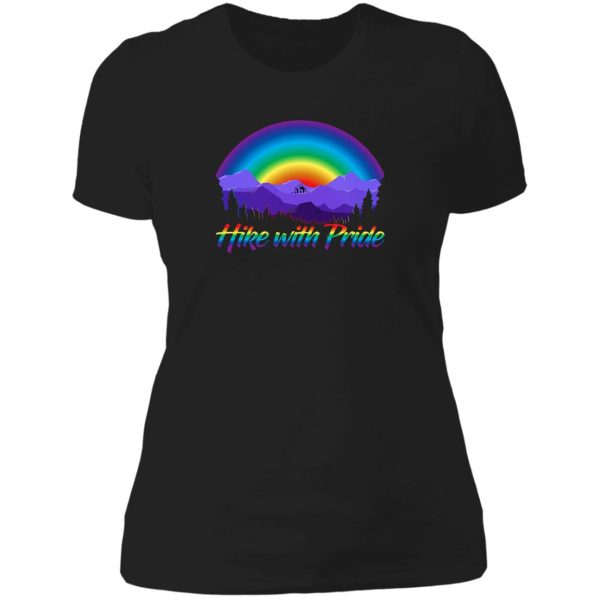 hike with pride lgbtq+ rainbow sunset design lady t-shirt