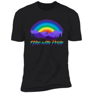 hike with pride lgbtq+ rainbow sunset design shirt