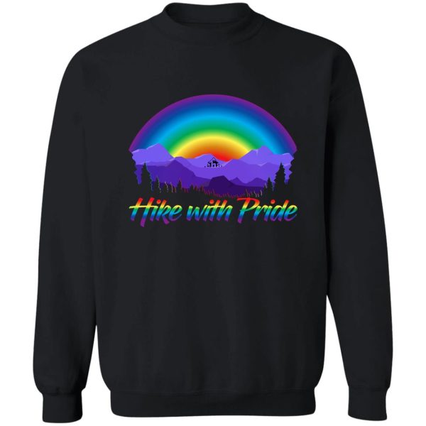 hike with pride lgbtq+ rainbow sunset design sweatshirt