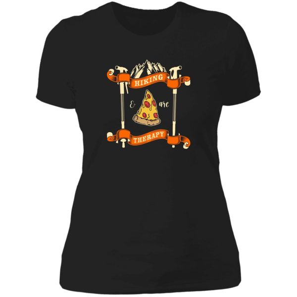 hiking and pizza are therapy lady t-shirt