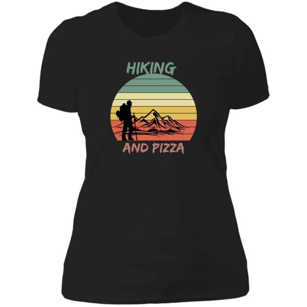 hiking and pizza. lady t-shirt