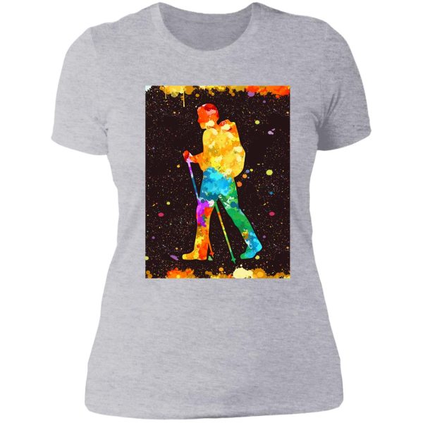 hiking art watercolor lady t-shirt