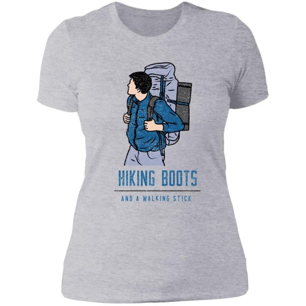 hiking boots and a walking stick lady t-shirt