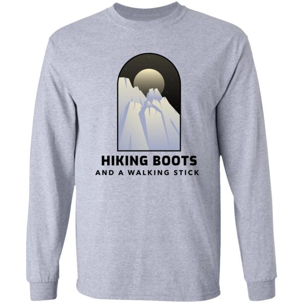 hiking boots and a walking stick long sleeve