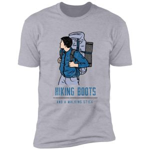 hiking boots and a walking stick shirt