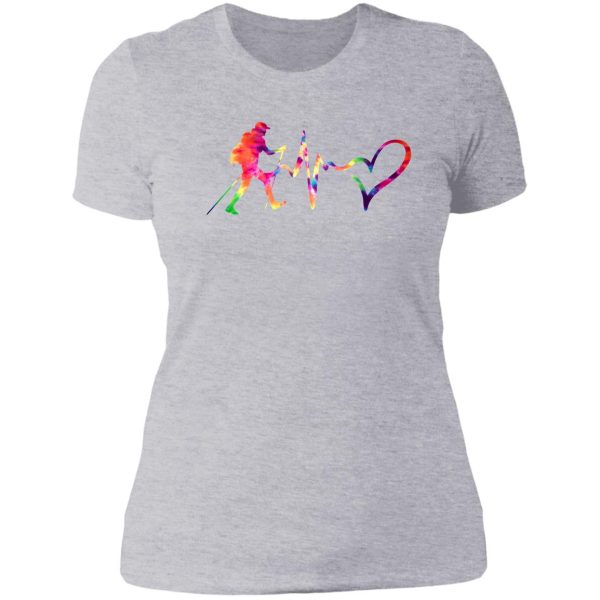 hiking heartbeat tie dye lady t-shirt