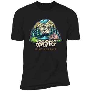hiking is my therapy - colorful mountains and tent shirt