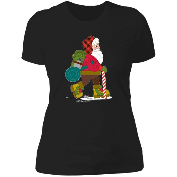 hiking santa christmas shirt and mug lady t-shirt