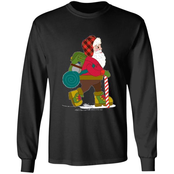 hiking santa christmas shirt and mug long sleeve