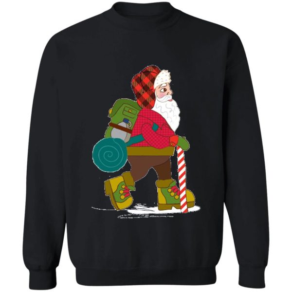 hiking santa christmas shirt and mug sweatshirt