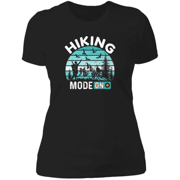 hiking sunset retro lady t-shirt