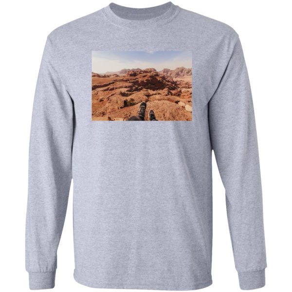 hiking up the mountains at petra jordan long sleeve