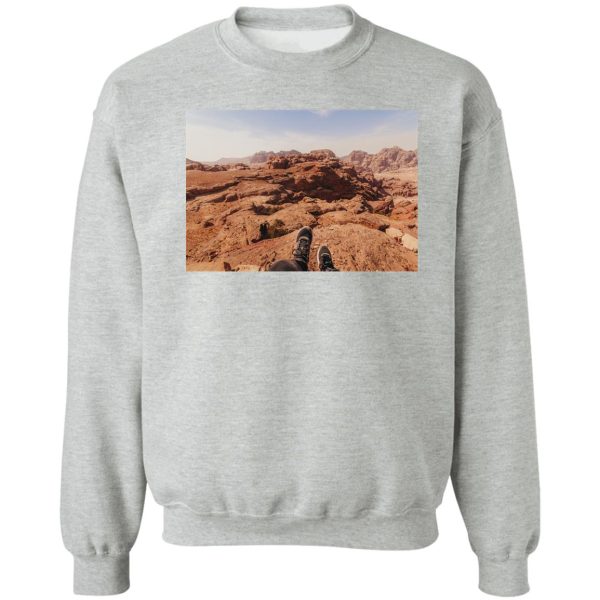 hiking up the mountains at petra jordan sweatshirt