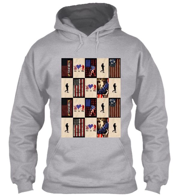 hiking vintage american flag patchwork hoodie