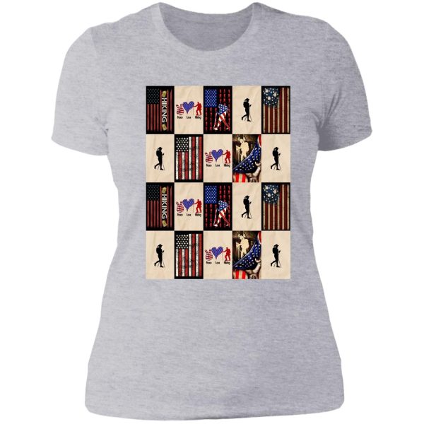 hiking vintage american flag patchwork lady t-shirt