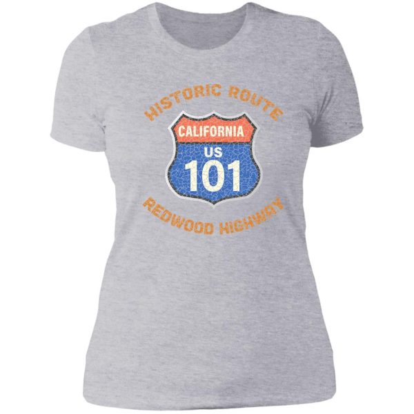 historic route 101 redwood highway gate the the wood forests lady t-shirt