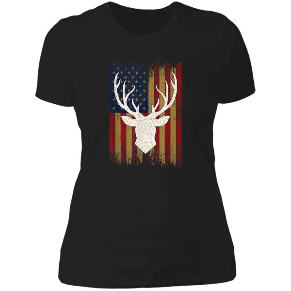 hunting american usa flag christmas deer lady t-shirt