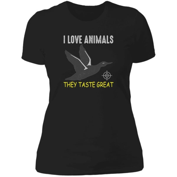 i love animal they taste great lady t-shirt