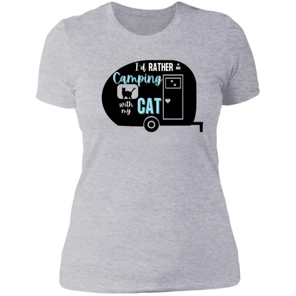id rather be camping with my cat retro camper lady t-shirt