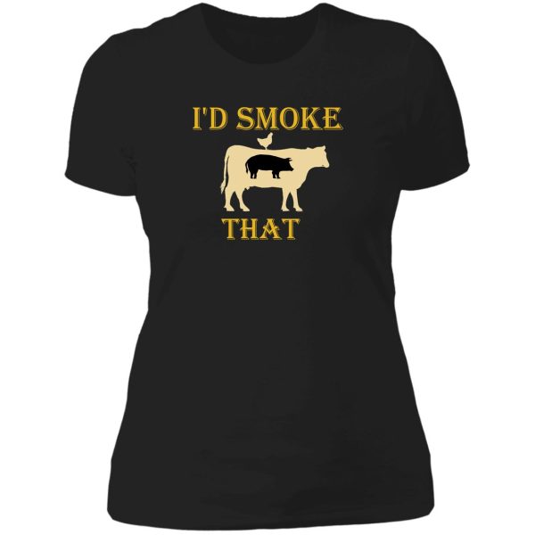 id smoke that cow grill bbq smoker grilling lady t-shirt