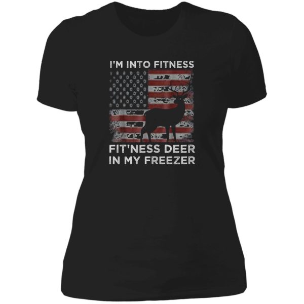 im into fitness fitness deer in my freezer usa flag deer trending lady t-shirt