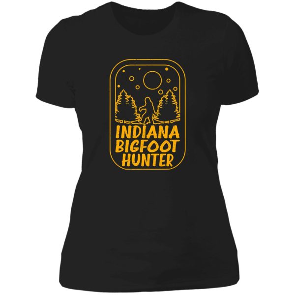 indiana bigfoot hunter funny funny lady t-shirt