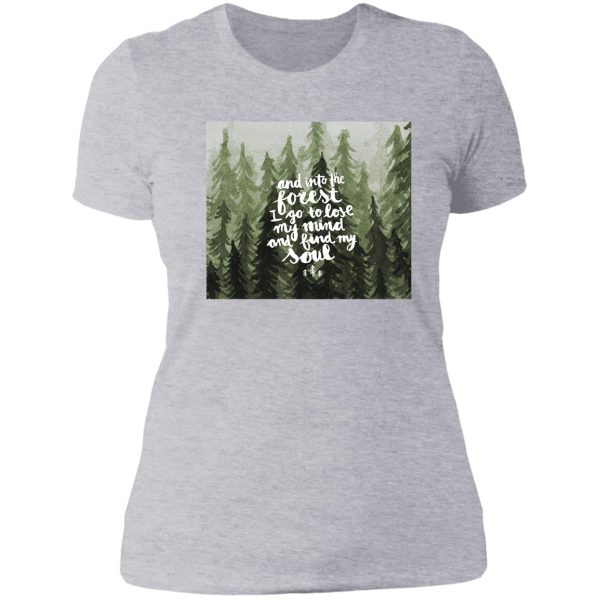 into the forest watercolor lettering green lady t-shirt