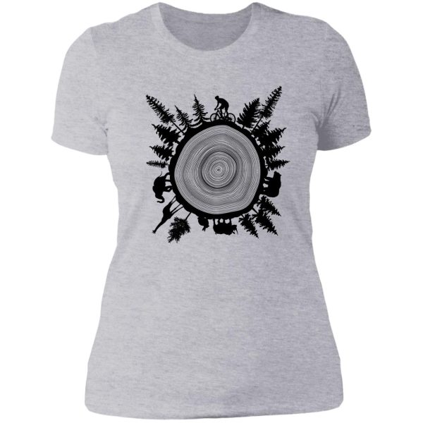 into the woods - tree ring lady t-shirt