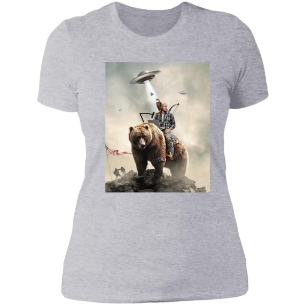 joe rogan riding a bear (+ aliens) lady t-shirt