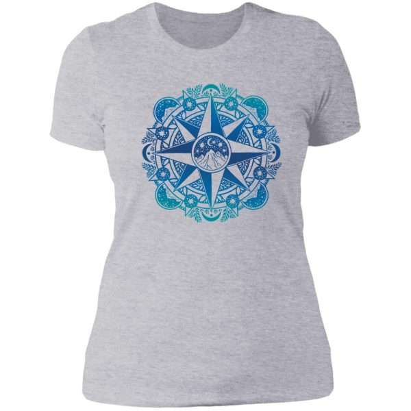 journey to moon mountain turquoise navy ombré mandala art lady t-shirt