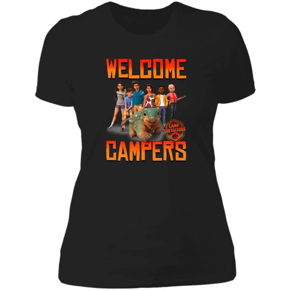 jurassic world camp cretaceous welcome campers group t shirt lady t-shirt