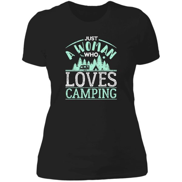 just a woman who loves camping camper gifts lady t-shirt