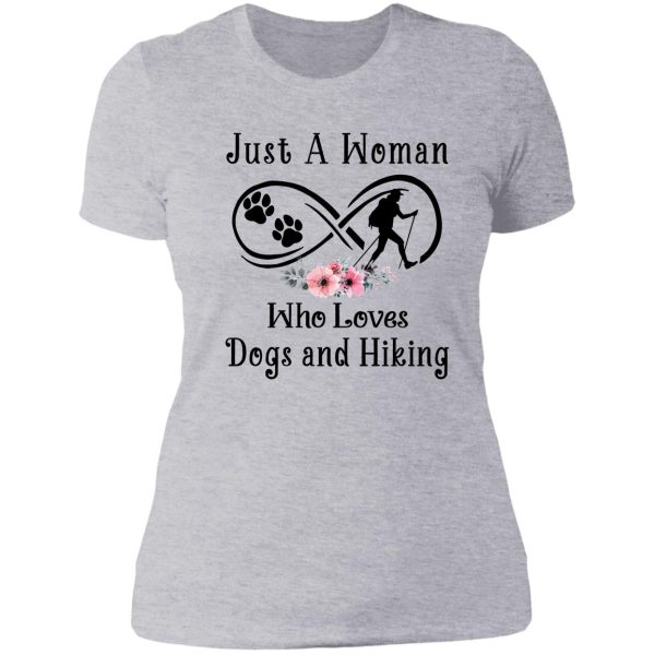 just a woman who loves dogs and hiking lady t-shirt