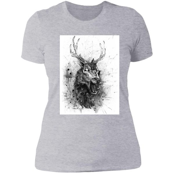 laughing deer head evil dead lady t-shirt