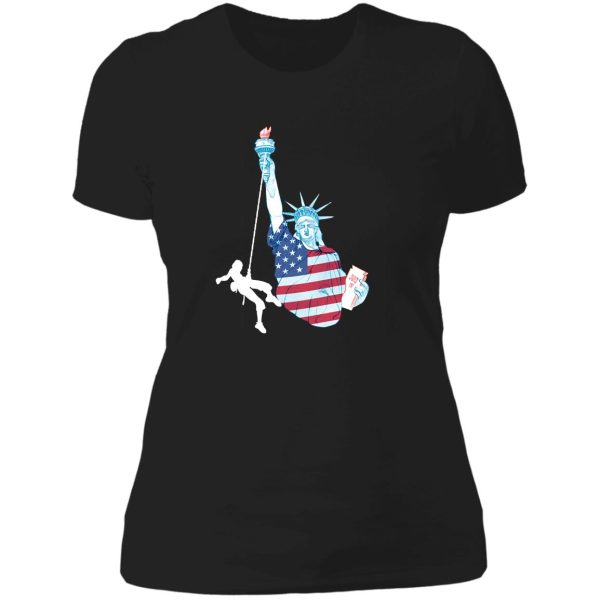 liberty statue climbing design usa patriotic 4th of july usa american flag lady t-shirt